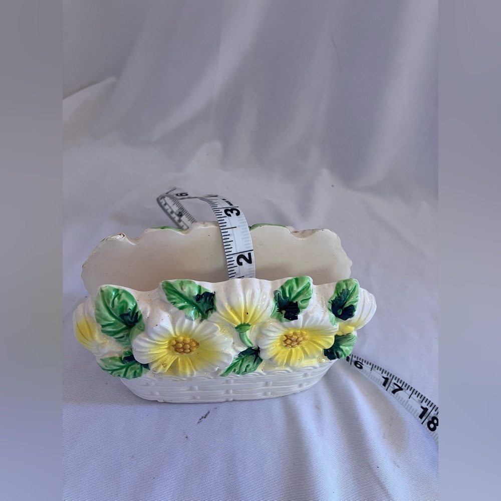 Floral Ceramic Planter with Yellow and Green Accents - Picture 9 of 9